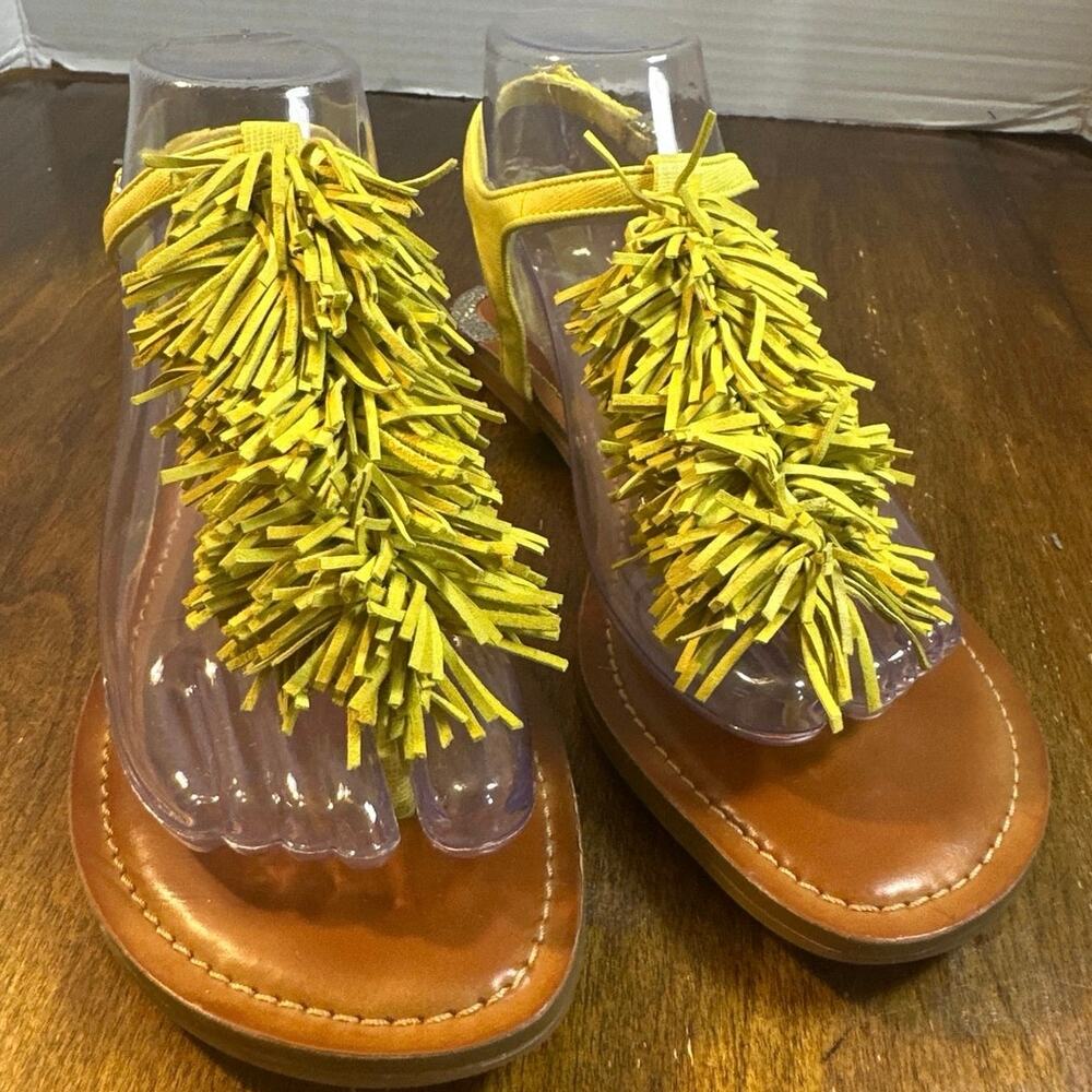 Gian Nibini yellow fringe thong strappy sandals women size 8